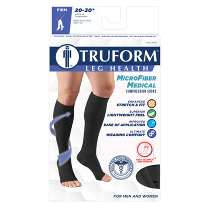 Truform 20-30 mmHg Medical Compression Stockings, Aloe Infused Microfiber, Knee High, Open Toe, Beige, Medium