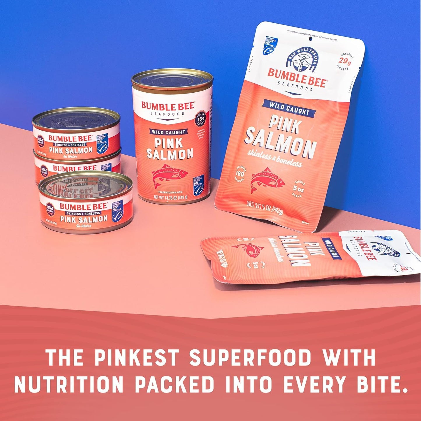 Bumble Bee Skinless & Boneless Canned Pink Salmon in Water, 5 oz Can - Premium Wild Caught Salmon - 20g Protein per Serving - Gluten Free, Kosher, MSC Certified