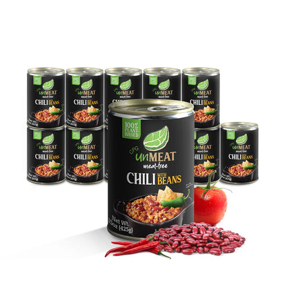 unMEAT Plant Based Meat | Easy to Prepare Plant Based Protein | Vegan Meat with Less Calories, Chili with Beans, 12 pack