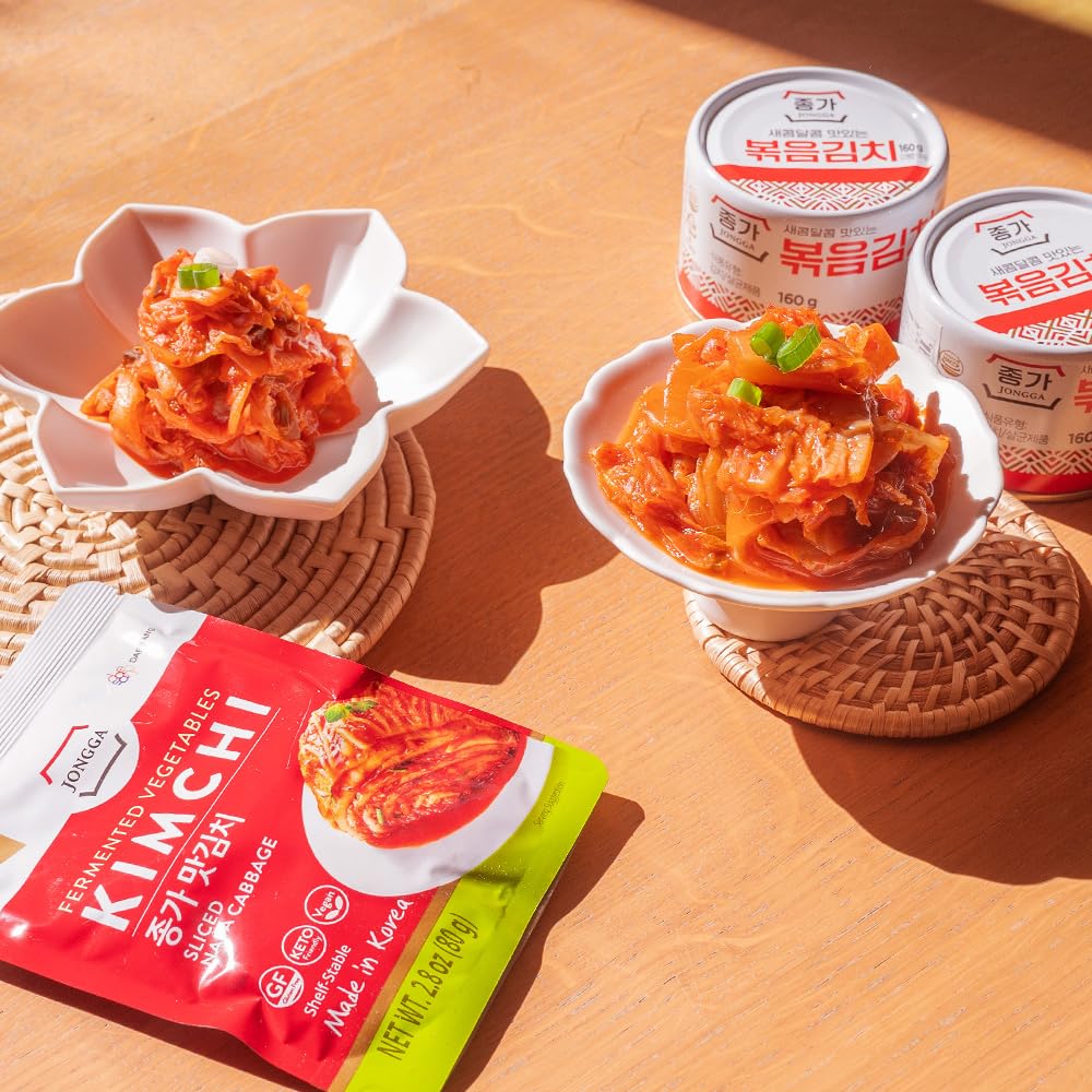 JONGGA Stir-Fried Can Kimchi (Pack of 1), Shelf Stable Canned Kimchi, Spicy Korean Authentic Fermented Pickled Cabbage, Perfect with Ramen, Noodles and Rice