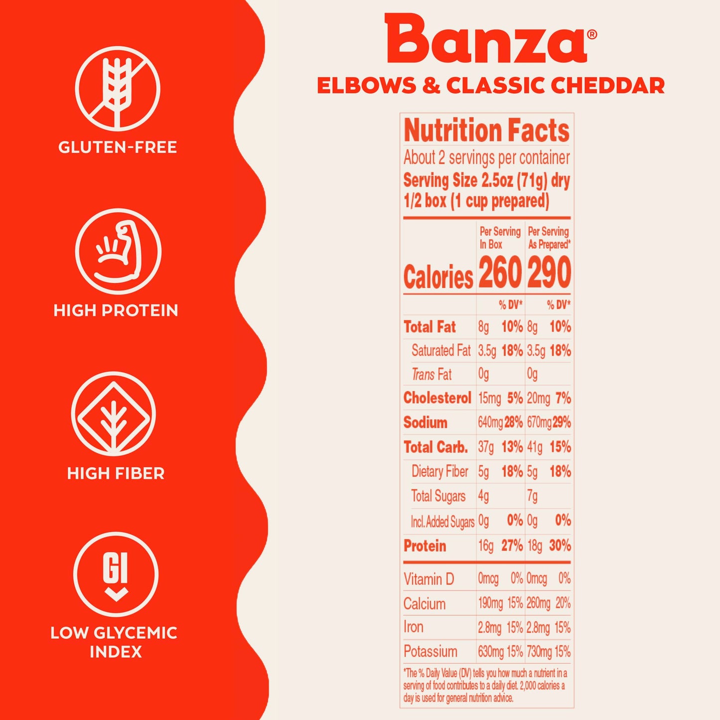Banza Elbows & Classic Cheddar Mac and Cheese - High Protein, Gluten Free, and Lower Carb Protein Mac and Cheese - 5.5oz