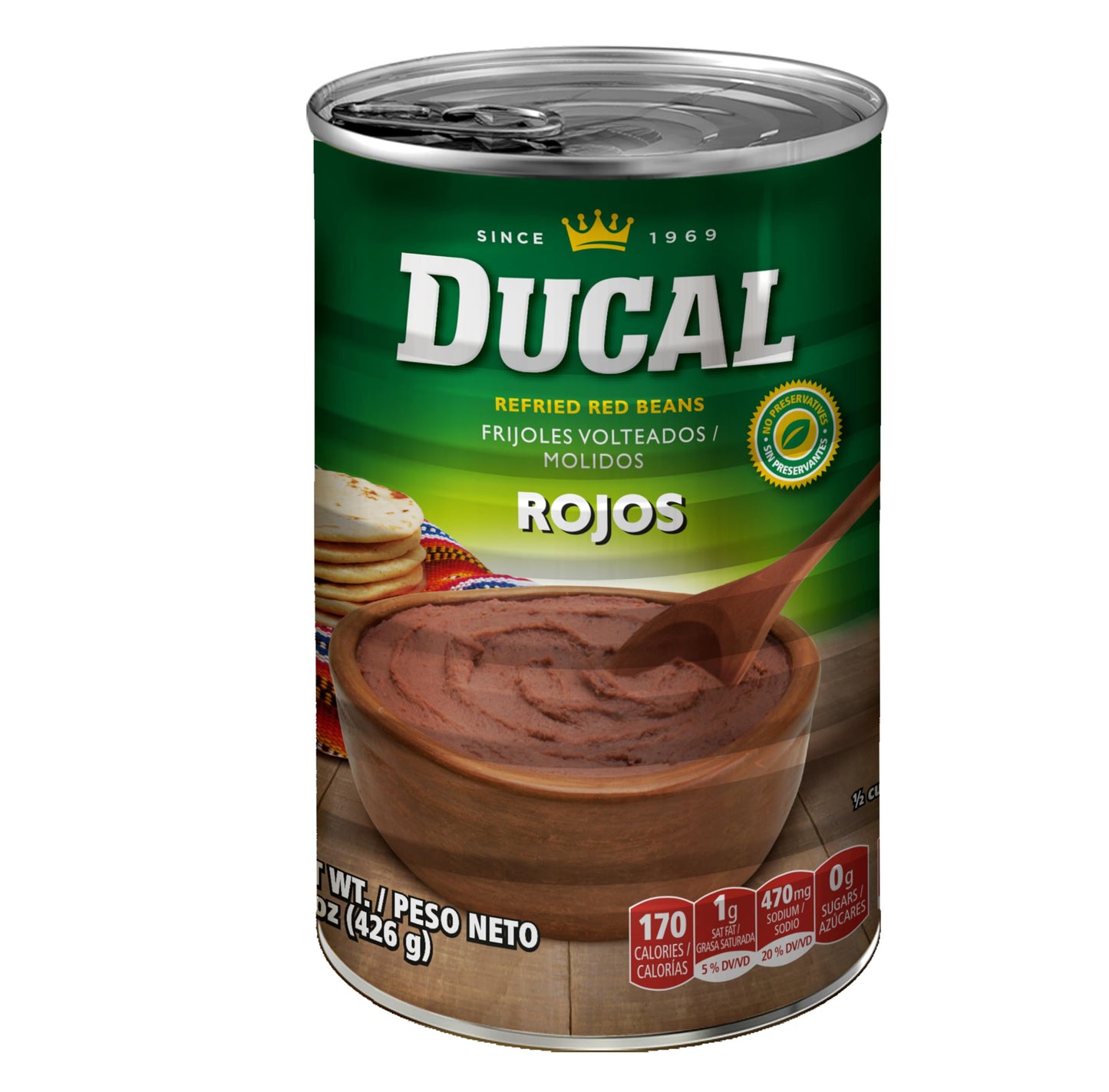Ducal Red Refried Beans, 15 Ounce (Pack of 24) - Instant Vegetarian Refried Red Beans, Non-GMO And Gluten-Free - Excellent Source in Protein And Iron, Cholesterol Free