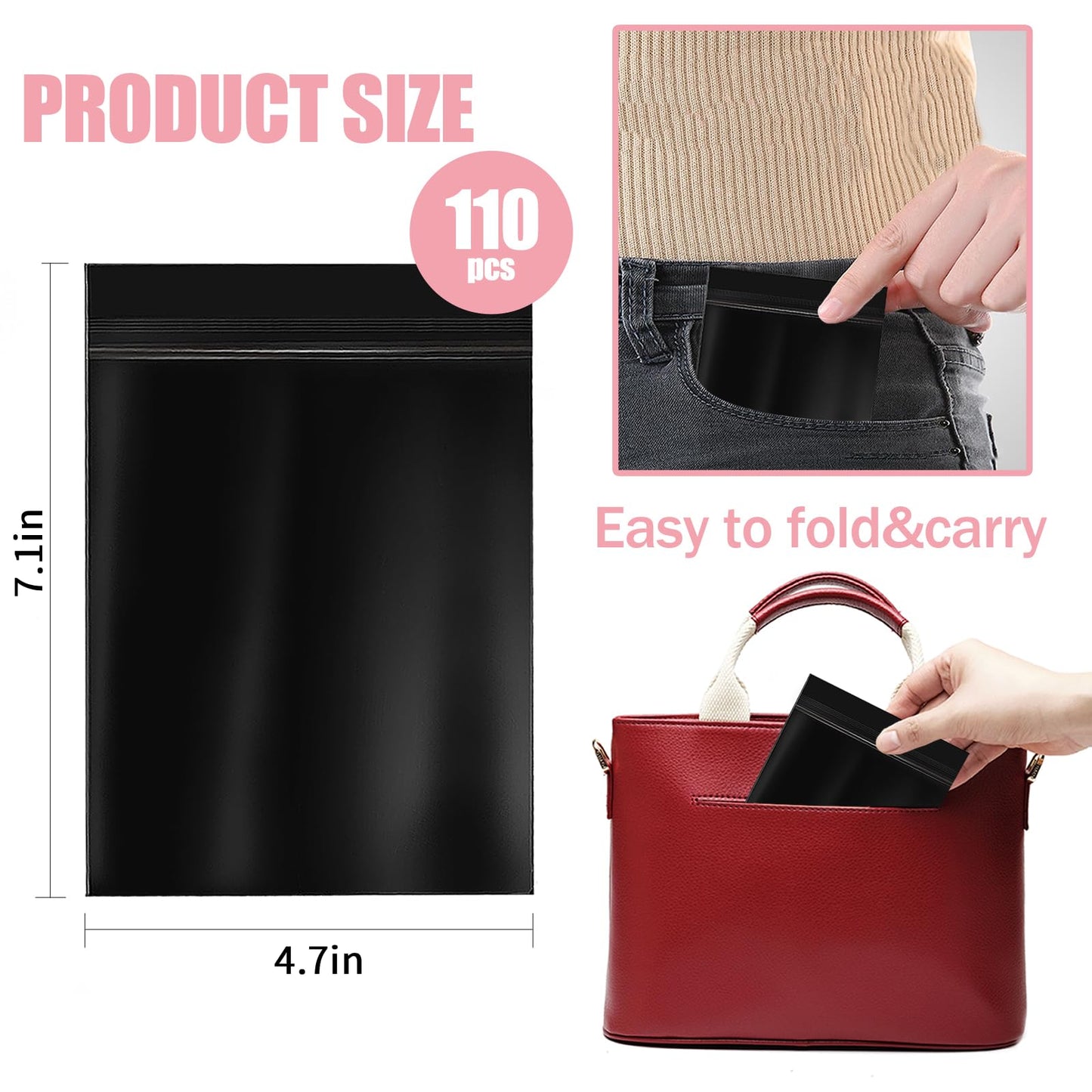 Sanitary Napkin Disposal Bags 110pcs, Big Size(7.1x4.7in) Women Tampon Disposal Bags Sealed Opaque Feminine Hygiene Disposal Bags for Privacy, Black