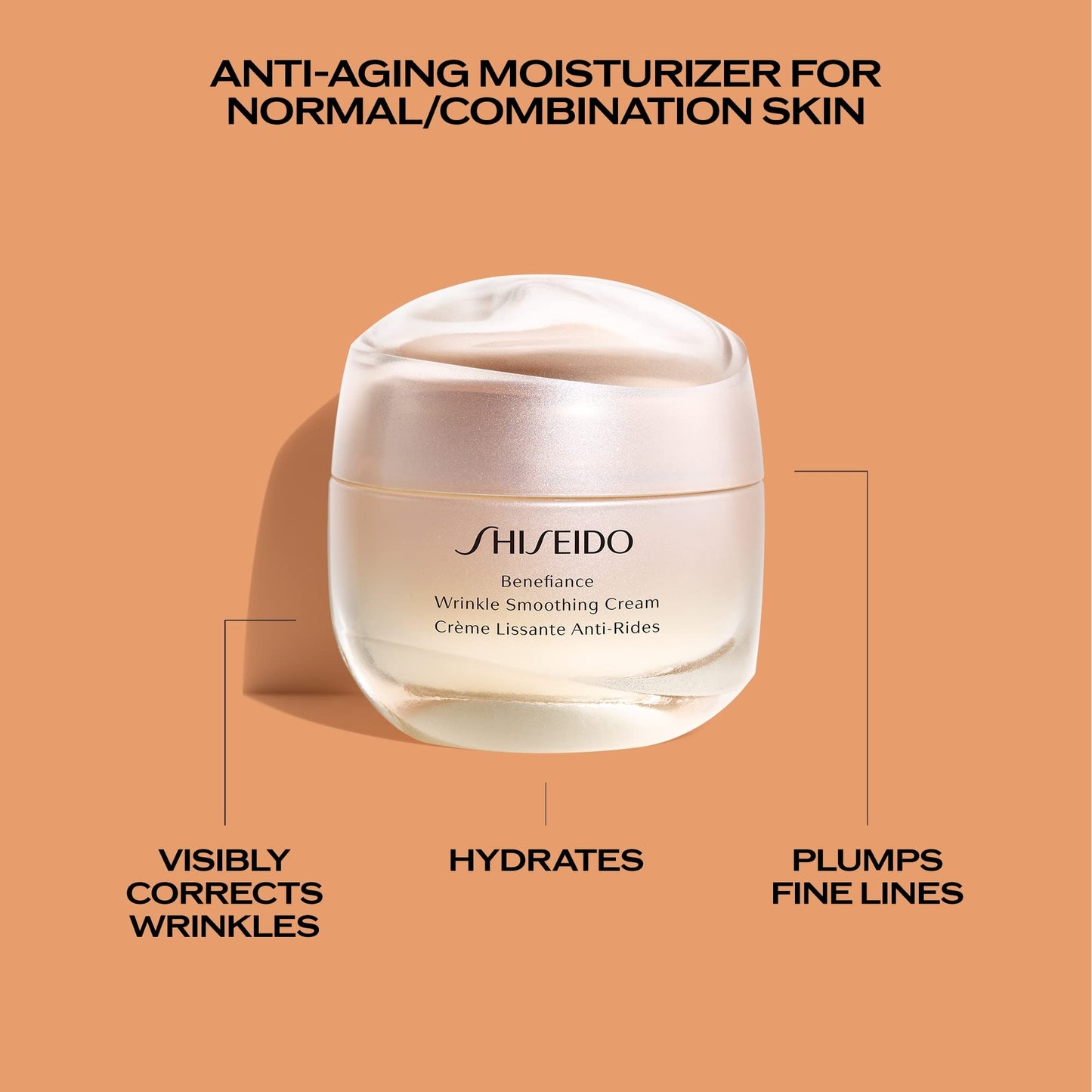 Shiseido Benefiance Wrinkle Smoothing Cream - 50 mL - Anti-Aging Moisturizer for Normal & Combination Skin - Visibly Corrects Wrinkles & Intensely Hydrates - Non-Comedogenic