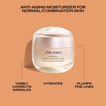 Shiseido Benefiance Wrinkle Smoothing Cream - 50 mL - Anti-Aging Moisturizer for Normal & Combination Skin - Visibly Corrects Wrinkles & Intensely Hydrates - Non-Comedogenic