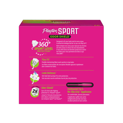 Playtex Sport Odor Shield Tampons, Regular Absorbency, Unscented - 32ct (Pack of 2)