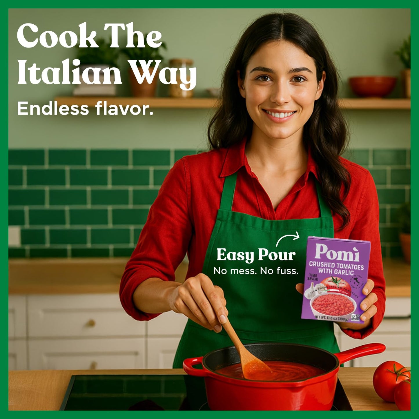 Pomì Crushed Tomatoes with Garlic 13.8oz (Pack of 12) - No Salt Added, No Additives or Preservatives, GMO-Free, Gluten-Free, Made from 100% Fresh Italian Tomatoes, BPA-Free