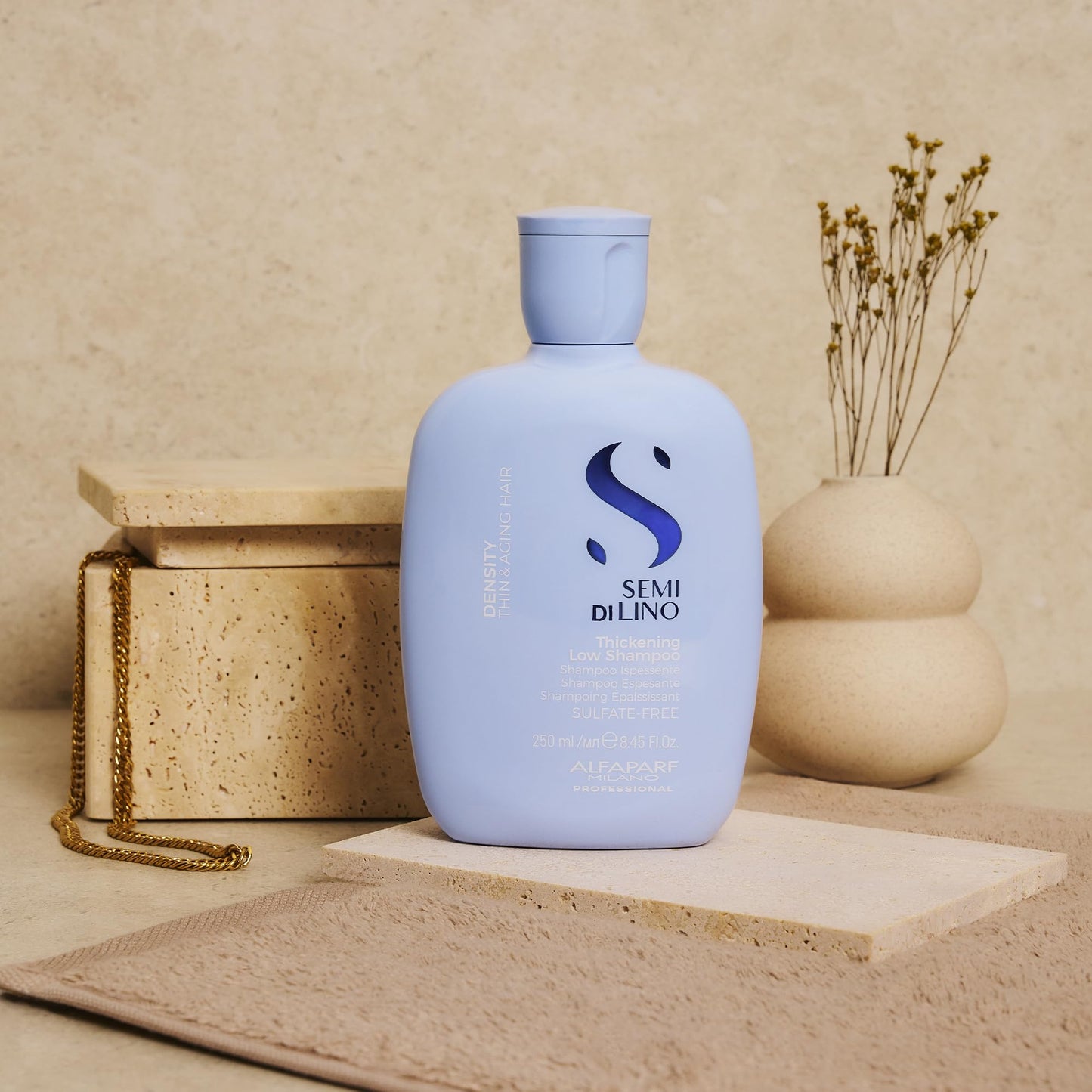 ALFAPARF MILANO Semi di Lino Density Thickening Shampoo - Peptides & Amido Acids - Fine & Thin Hair - Sulfate Free - Adds Body & Volume for Revitalized, Youthful & Thicker Hair