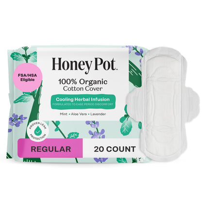 The Honey Pot Company - Pads for Women - Herbal Essentials Bundle - Organic Cotton Cover & Ultra-Absorbent Pulp Core - Sanitary Pads for Women - Feminine Care