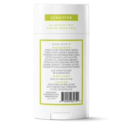 Native Sensitive Deodorant Contains Naturally Derived Ingredients, 72 Hour Odor Control | Deodorant for Women & Men, Aluminum Free with Baking Soda, Coconut Oil and Shea Butter, Aloe & Green Tea