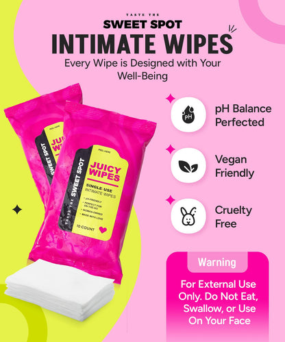 SWEET SPOT Flushable Feminine Wipes for Odor Control, pH Balance - Paraben-Free & Vegan, Intimate Wipes with Aloe Vera & Botanical Extracts - Ideal for Periods, Gym & Travel - 10ct