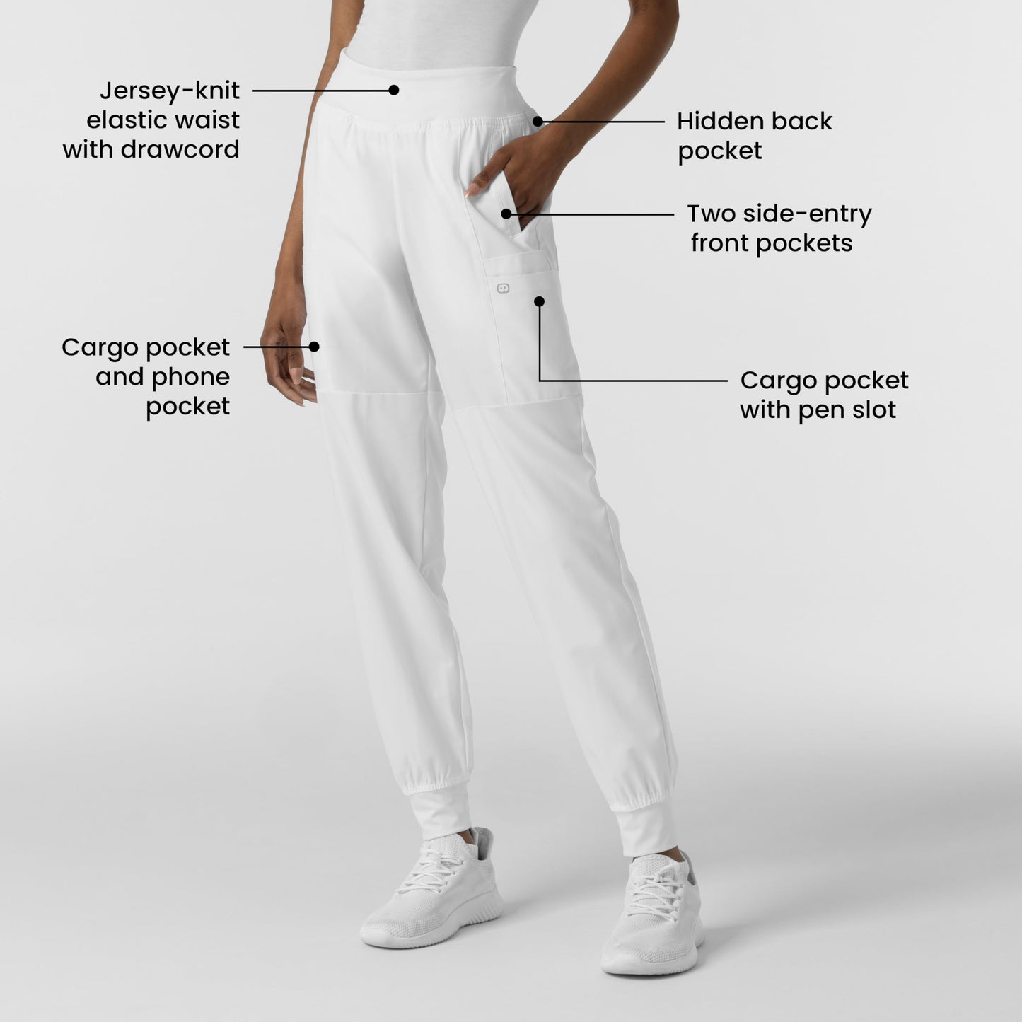 Women's Comfort Waist Cargo Jogger Scrub Pant, White, 3X PET