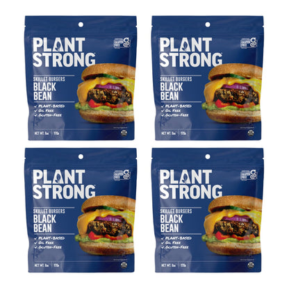 PLANTSTRONG Black Bean Skillet Burger Mix, Plant-Based Patty Mix with Oats, Seeds & Spices, Gluten Free, Oil-Free, Just Add Water, Pan Fry/Bake/Air Fry, 4-Pack (6 oz Bags)
