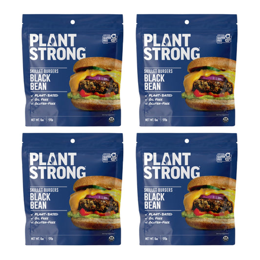 PLANTSTRONG Black Bean Skillet Burger Mix, Plant-Based Patty Mix with Oats, Seeds & Spices, Gluten Free, Oil-Free, Just Add Water, Pan Fry/Bake/Air Fry, 4-Pack (6 oz Bags)