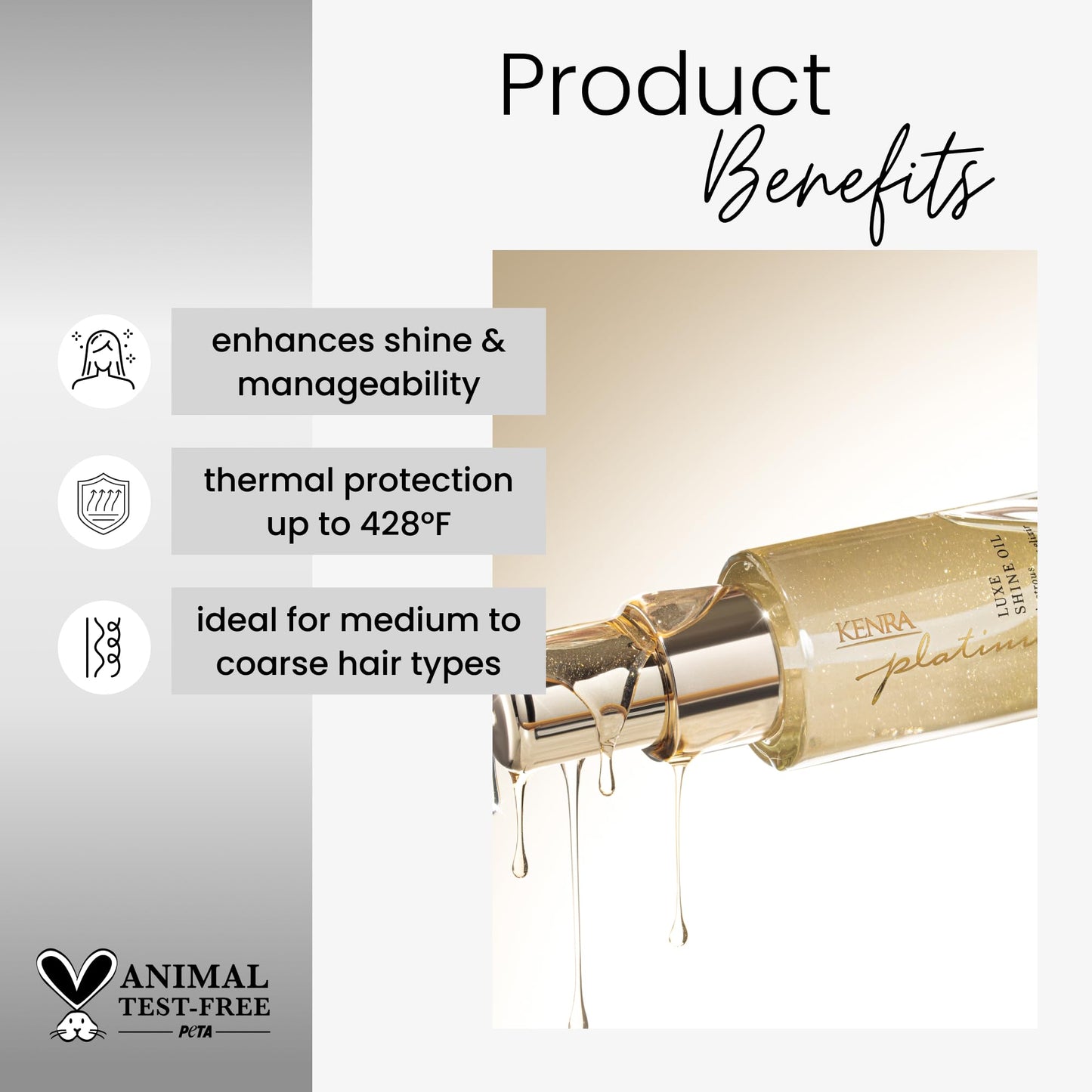 Kenra Professional Platinum Luxe Shine Oil | Gold Enriched Nourishing Elixir |Enhances Shine & Manageability | Thermal Protection Up To 450F | Medium To Coarse Hair