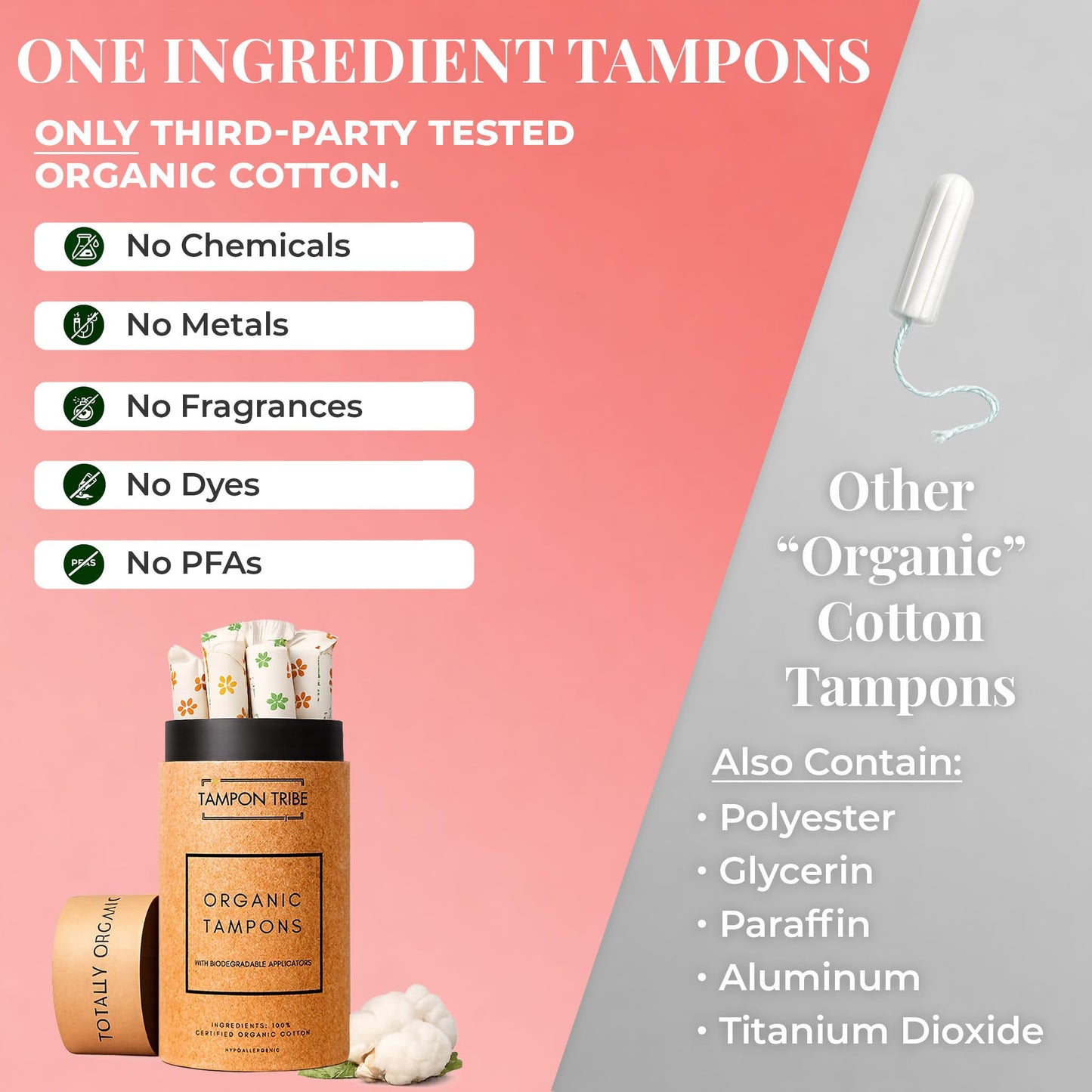 Tampon Tribe Super Plus Organic Tampons for Women | 72 Non-Toxic Tampons | Natural 100% Organic Cotton, Hypoallergenic, Metal and Chemical Free with Biodegradable Applicator | (72 Count - Super +)
