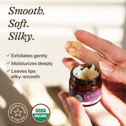USDA Organic Lip Scrub Berry - USA Made with Natural Ingredients, Valentines Day Gifts, Moisturizing Scrub Exfoliator for Dry Lips, Lip Sugar Scrubber Exfoliator for Smooth Lips, Small Beauty Gifts
