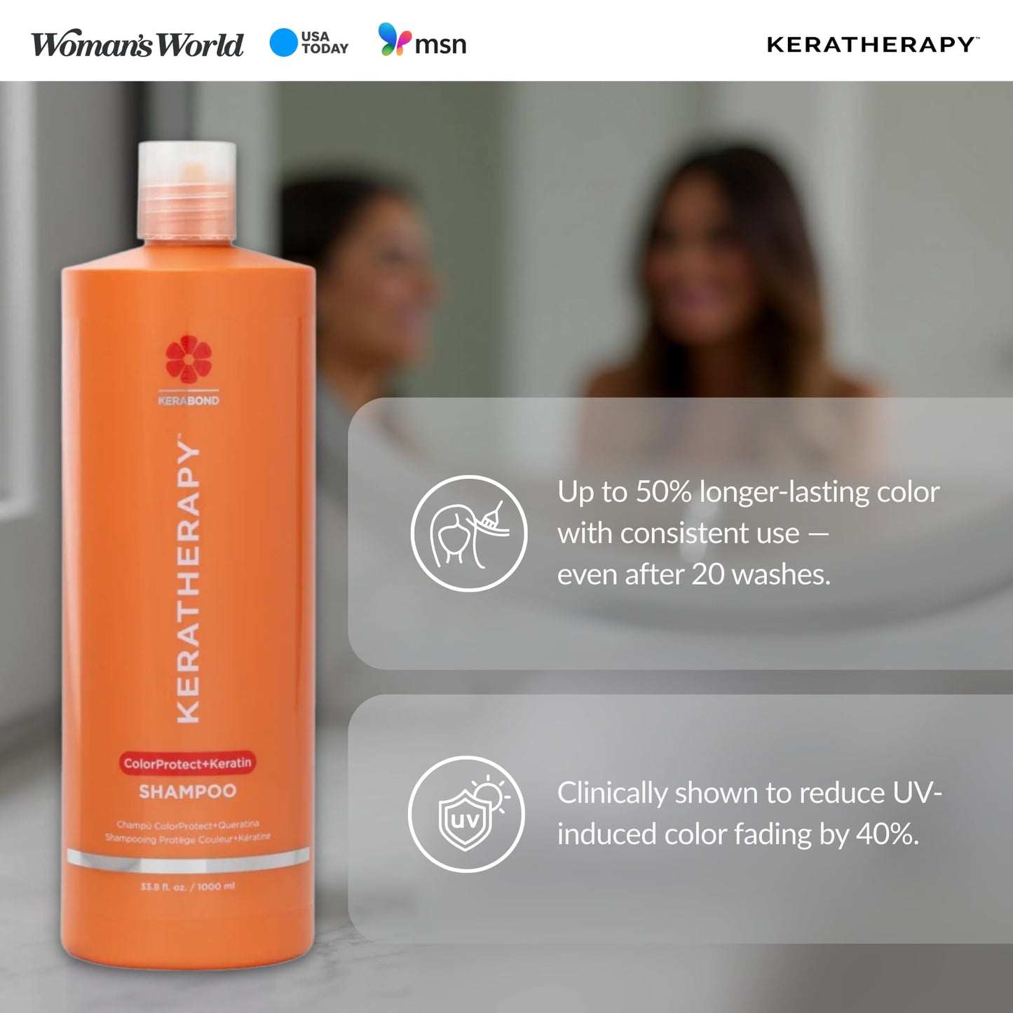 KERATHERAPY Keratin Infused Color Protect Shampoo, 33.8 fl. oz., 1000 ml - Gluten Free Color Protecting Shampoo for Color Treated Hair with Kerabond Technology, Red Raspberry Oil, Omega 3 & 6
