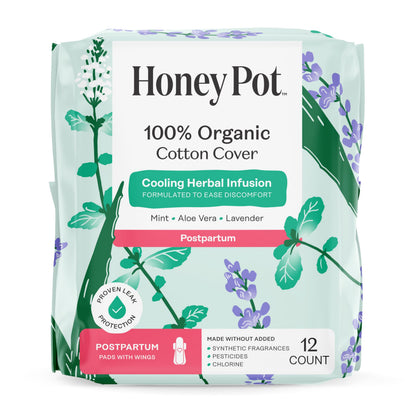 The Honey Pot Company - Postpartum Pads, Wash, & Wipe Bundle - Postpartum Essentials - 12ct Pads, Witch Hazel Feminine Wash, 20ct Witch Hazel Feminine & Hemorrhoid Wipes