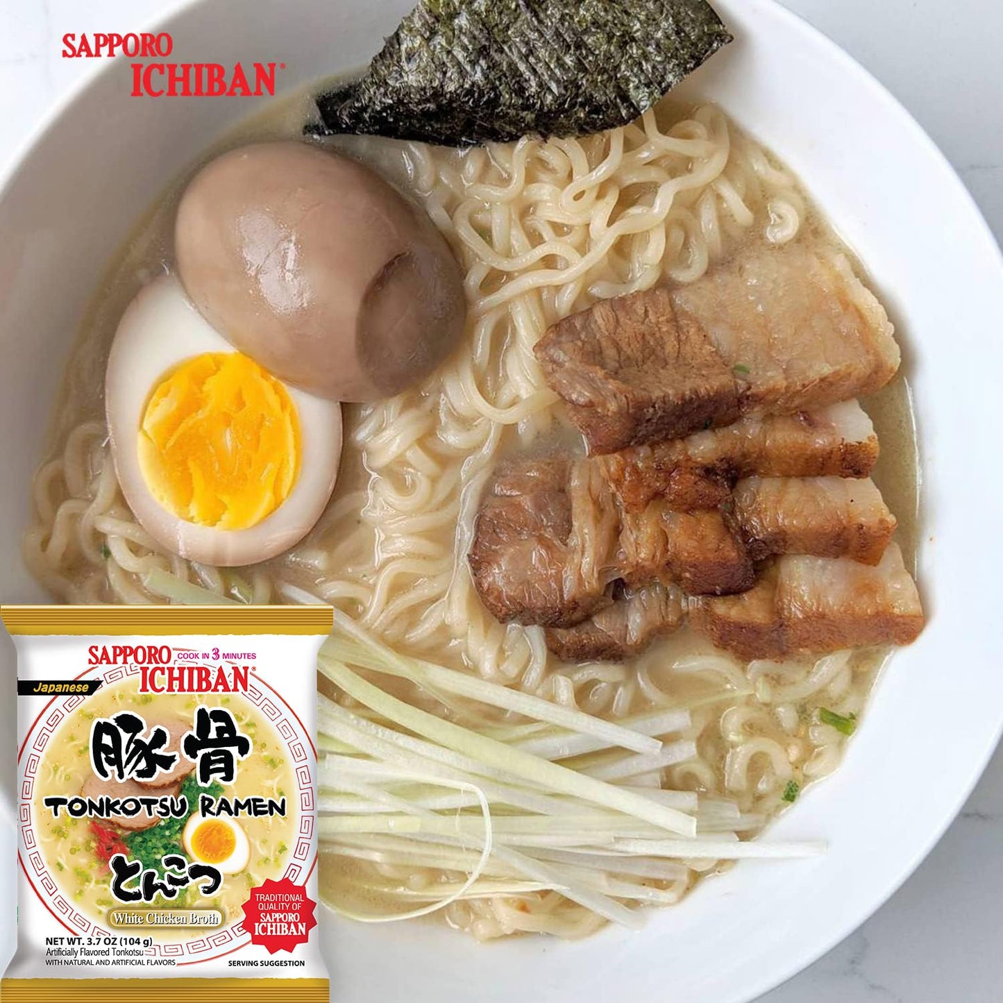 Ramen Noodles, Tonkotsu Flavor, No. 1 Tasting Japanese Instant Noodles 3.5 Oz. (3.7 Ounce (Pack of 24))