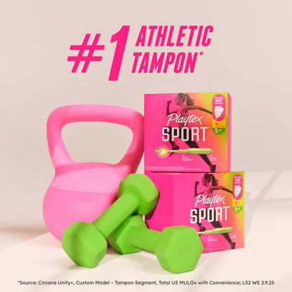 Playtex Sport Tampons Multipack (24ct Regular/24ct Super), Fragrance-Free - 48ct | Tampons Regular and Super, Playtex Tampon Multipack, Feminine Care with 360 Leak Defense