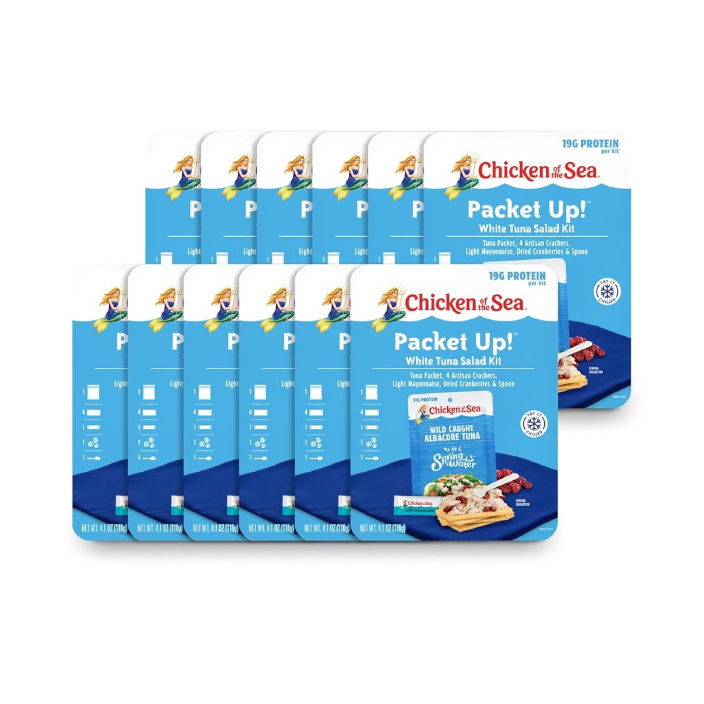 Chicken of the Sea Packet Up! White Tuna Salad Kit, 4.1 oz. Packets, 12-Count – High Protein Tuna in Water – Classic Tuna Salad for Easy, Nutritious Ready to Eat Meals