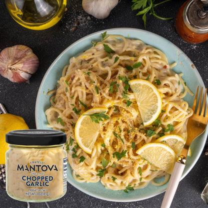Mantova Chopped Garlic in Oil, 3 oz (85g),- Pack of 3, Product of Italy – Ready to Use Minced Garlic for Cooking, Pasta, Sauces & Marinades – Glass Jar, All-Natural, Non-GMO, Gluten-Free, Cholesterol-Free, Vegan-Friendly