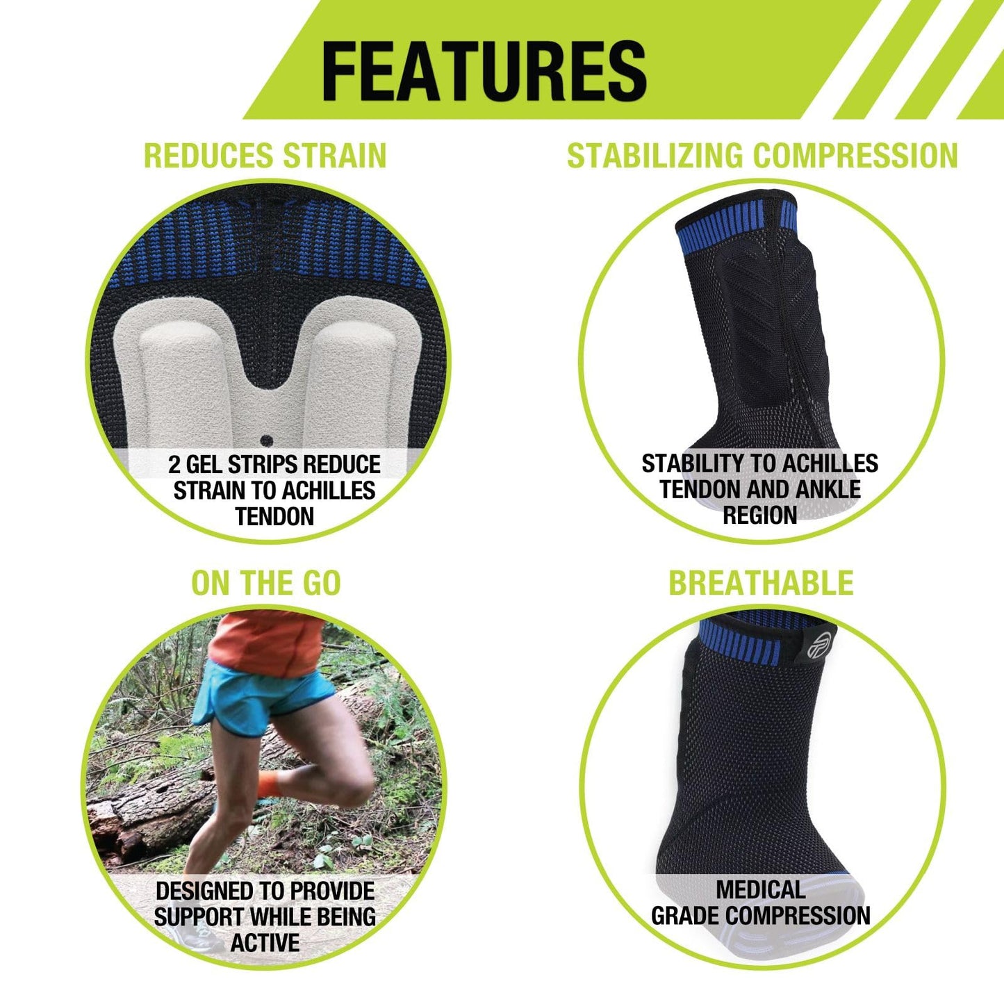 Pro-Tec Athletics Achilles Sleeve with Dual Gel Compression Strips, Achilles Tendon Support for Tendinitis Relief,