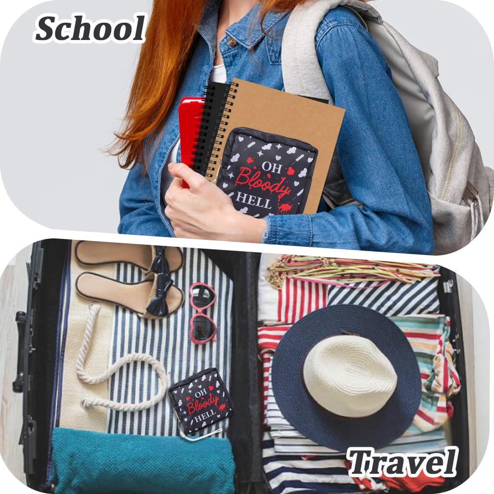 Black Period Bag Pouch Sanitary Napkin Storage Bag Oh Bloody Hell Pad Pouch Portable Waterproof Feminine Products Travel Storage Organizer First Period Gifts for Women Ladies Daily Use