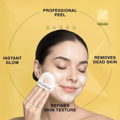 STARSKIN Glowstar, Facial Radiance Pads with Lactic and Glycolic Acid, AHA Exfoliant infused with Vitamin C Serum, Face Peeling Puff, Optimal for Soft Scrub, K Beauty Skincare