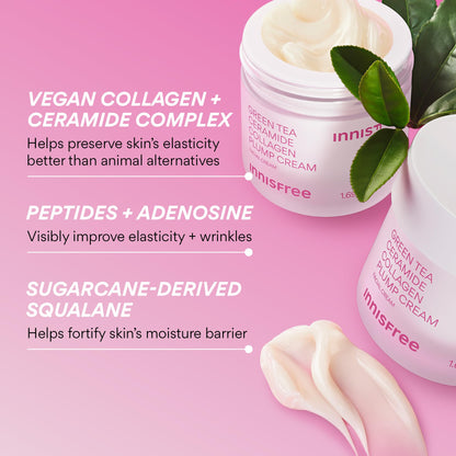 innisfree Green Tea Ceramide Collagen Plump Cream, Korean Face Moisturizer for a Youthful Glow