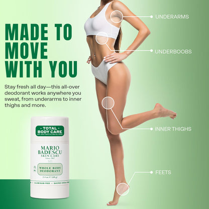 Mario Badescu Whole Body Deodorant for Women and Men, Baking Soda & Aluminum Free, Lightweight All Over Deodorant, Full Body Odor Eliminator for Travel & Daily Use, Non-Irritating, 2.4 Oz