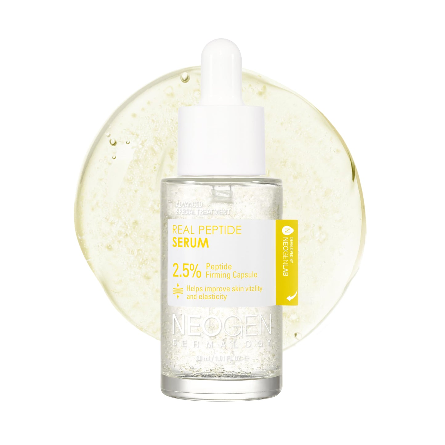 DERMALOGY by NEOGEN Real 2.5% Peptide Serum for Face with Firming Capsule for Skin Vitality, Elasticity, Moisturizing, Lifting, Wrinkle Care 30ml/1.01 FL.oz