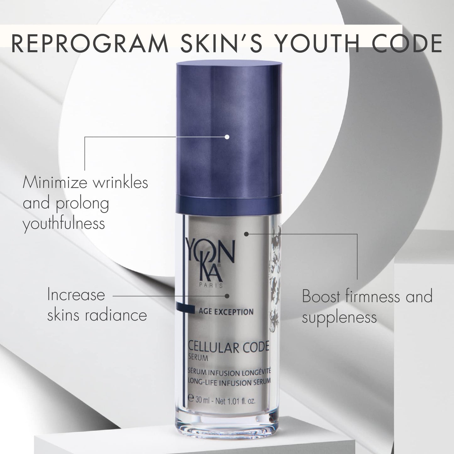 Yonka Cellular Code Serum | Anti-Aging Face Serum | Firm Skin and Soften Appearance of Wrinkles with Cell-Energy Natural Youth Complex | Paraben-Free | 1.01 fl oz