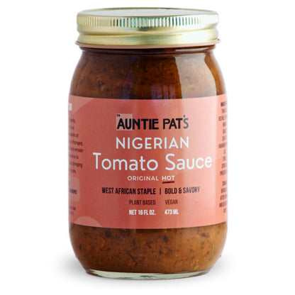 Auntie Pat’s - Nigerian Tomato Sauce- Vegan, West African Sauce, Low Carb, Jollof Rice, Clean Ingredients, Keto Friendly 473mL/16oz (Hot, 16oz (Pack of 1))