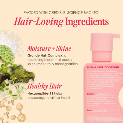 Grande Cosmetics GrandeHAIR Full Boost Shampoo & Conditioner - Sulfate-Free with Niacinamide, Biotin & Rice Protein - Cleanses, Conditions & Strengthens for Healthier & Fuller Looking Hair