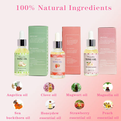 Yoni Oil for Women Set Of 3, 100% Natural Feminine Oil Deodorant for Women, Eliminates Odor and Ph Balanced, Feminine Serum Made with Pure Natural Essential Oils (1 fl oz/30 ml)