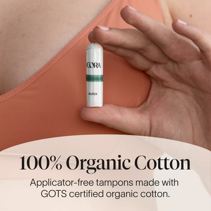Cora 100% Organic Cotton Non-Applicator Tampons | Ultra-Absorbent, Unscented, Natural, Non-Toxic | Eco-Conscious | 90 Total (54 R/S/S+ & 36 Light Tampons)
