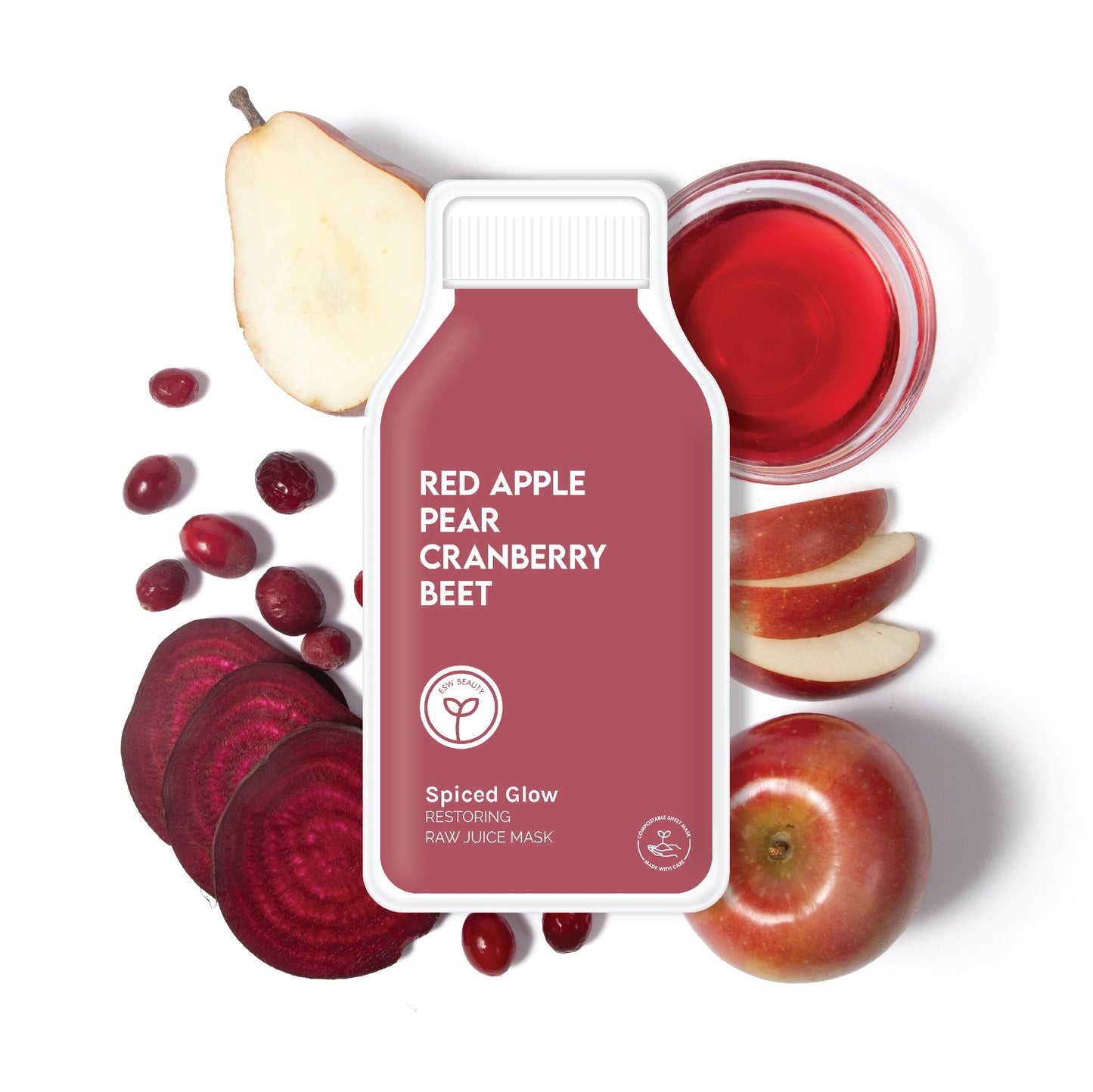 ESW Beauty Spiced Glow - Restoring Raw Juice Face Mask (6-Pack) – Red Apple, Pear & Cranberry Face Mask for Dull, Uneven & Aging Skin – Illuminates, Restores & Replenishes
