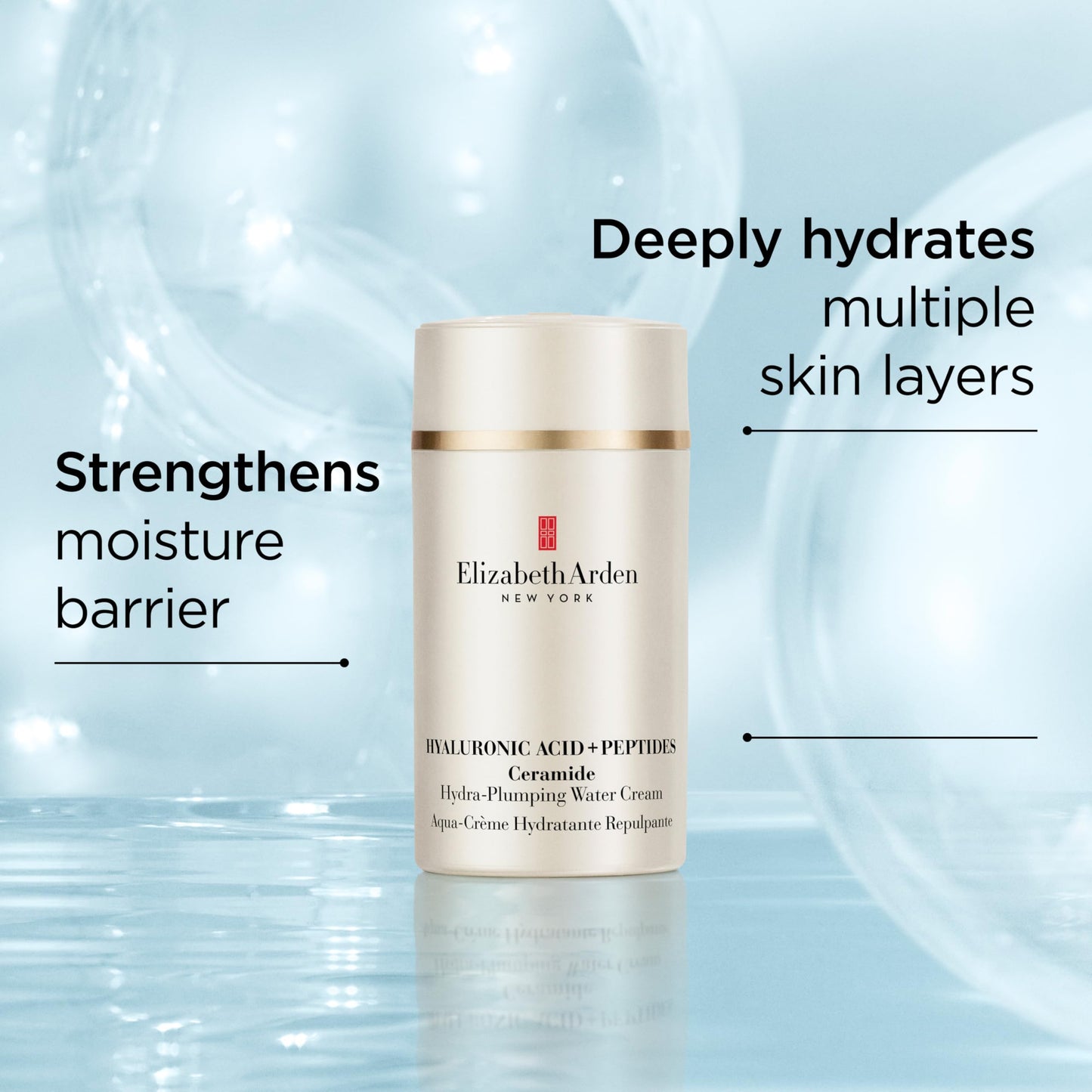 Elizabeth Arden Hyaluronic Acid + Peptides Ceramide Hydra-Plumping Water Cream, Lightweight Gel Texture, Deeply Hydrating + Firming Moisturizer, 1.7 oz