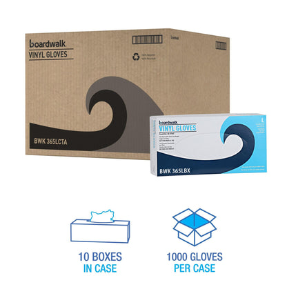 Boardwalk General Purpose Vinyl Gloves, Powder/Latex-Free, 2.6 mil, Large, Clear, 100/Box, 10 Boxes/Carton