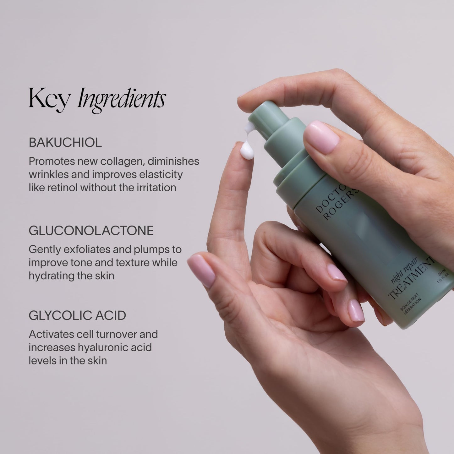 Doctor Rogers Night Repair Treatment. Restoring & Hydrating Anti-Aging Face Serum with Glycolic Acid, 1 Ounce (30 ml)