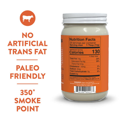 Fatworks Organic Grass-Fed Beef Tallow, Certified Organic Non-Gmo Pasture-Raised Beef Tallow, sourced from several small family ranchers, KETO friendly, exclusive to Fatworks, 14 oz.