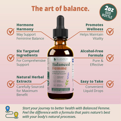 Rejuvica Health Balanced Femme - Menopause Support for Hot Flashes & Female Balance - Liquid Delivery for Better Absorption - Black Cohosh, Dong Quai, Vitex, Maca Root & More!