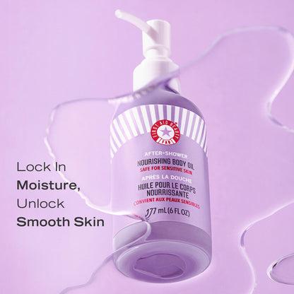 First Aid Beauty - After-Shower Nourishing Body Oil, Hydrates Skin & Locks In Moisture with Skin-Loving Lipids Jojoba Seed and Grapeseed Oil, Safe for Sensitive Skin, 6 oz