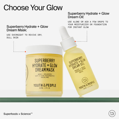 Youth To The People Superberry Dream Mask - Hyaluronic Acid + Vitamin C Face Moisturizer + Overnight Facial Mask, Hydrates + Plumps + Brightens Skin, Evens Skin Tone, For Dry + Dull Skin, Non-Greasy