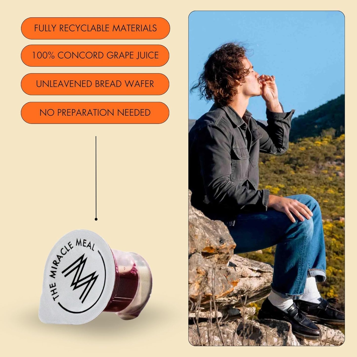 PACK IT HUB The Miracle Meal Communion Plus + Cups will simplify your communion experience: 100% Concord Grape Juice & Wafer - Box of 100 - Premium Quality - Made in the USA