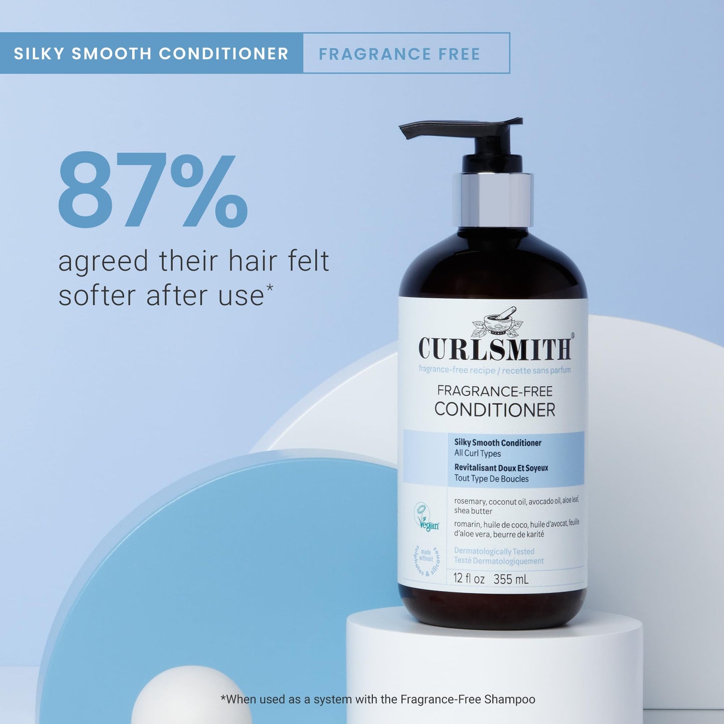 CURLSMITH Fragrance-Free Conditioner - Gently Detangles, Soften and Smooths Hair for Silky Curls (12 oz)
