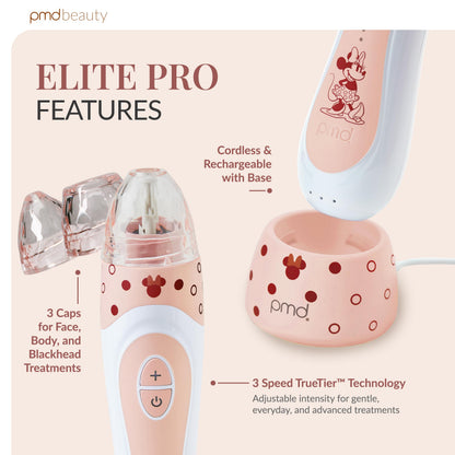 PMD Beauty x Disney Minnie Mouse Personal Microderm Elite Pro-At-Home Microdermabrasion Machine for Face and Body-Exfoliating Crystals & Vacuum Suction for Fresh & Radiant Skin-TruTier Technology