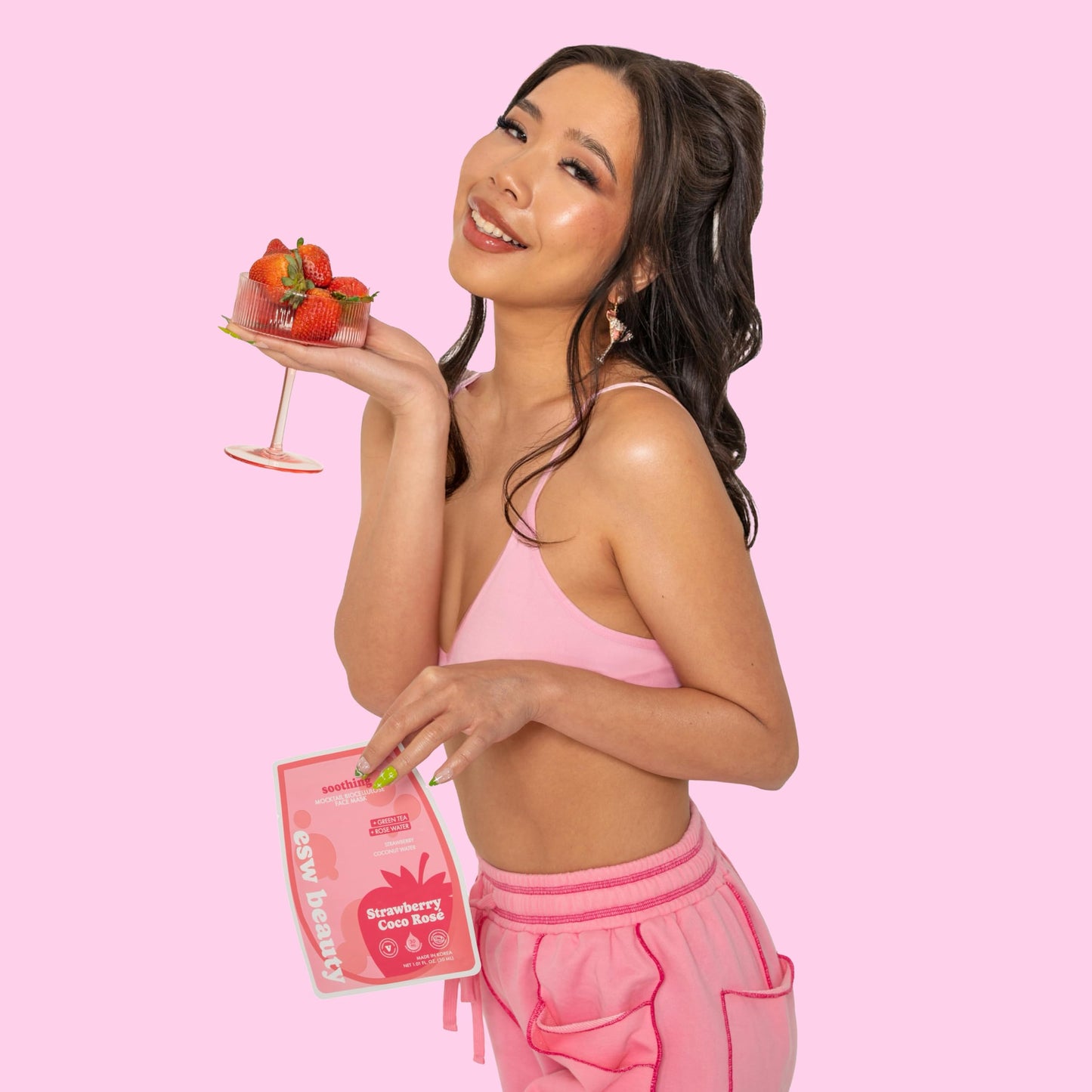 ESW Beauty Strawberry Coco Rosé Soothing Face Mask - Hydrating, Calming, Vegan Face Mask with Coconut Water, Green Tea, & Strawberry Extract for Sensitive Skin